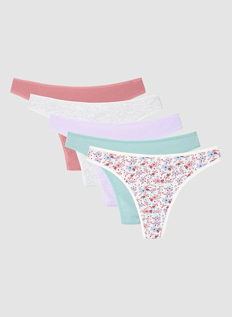 بنتي Iceland Bloom Floral Low Waist 5-Pack Thong Panties